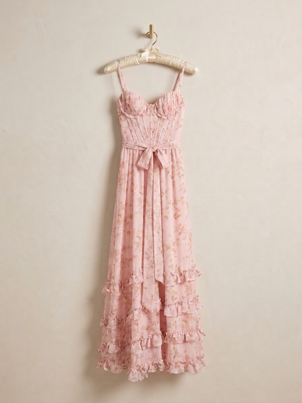 Wear Your Love Pink Floral Sweetheart Corset Maxi Dress